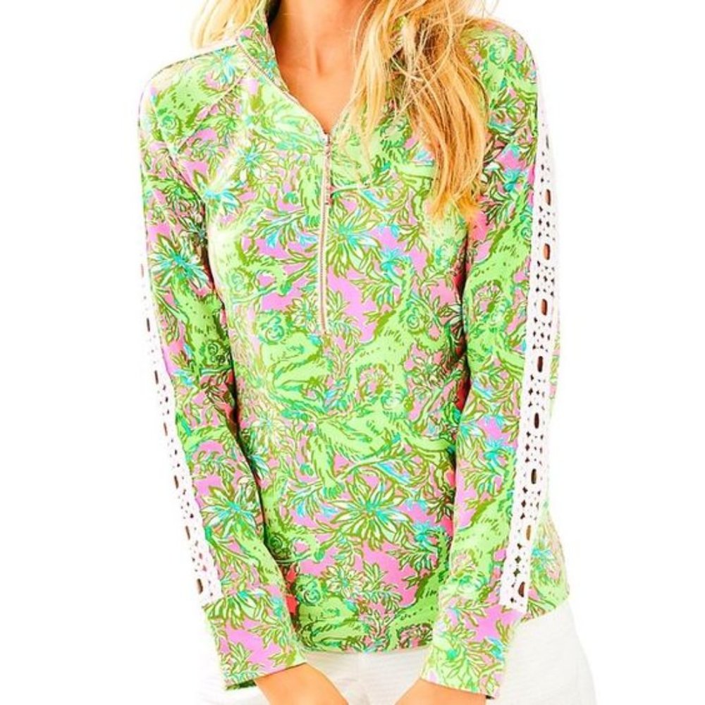 Lilly Pulitzer Skipper Popover Chimply Chic Lace Sleeve S